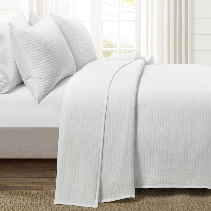 Lush Decor Solid Kantha Pick Stitch Woven Cotton 3-piece Quilt Set