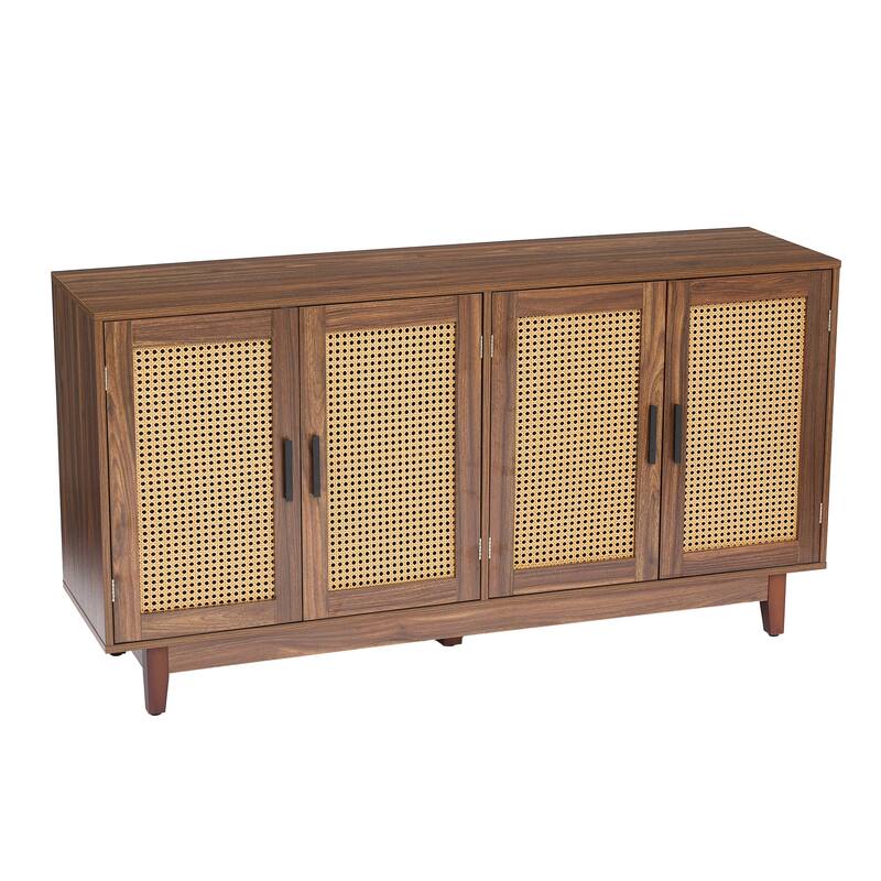 Rattan Accent Cabinet Storage Sideboard Buffet with 4 Doors