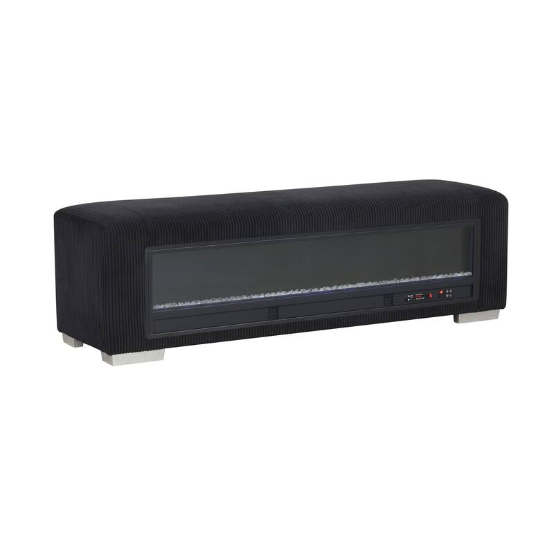Furniture of America Goffney Chenille Bench with Fireplace Simulator and Bluetooth Audio