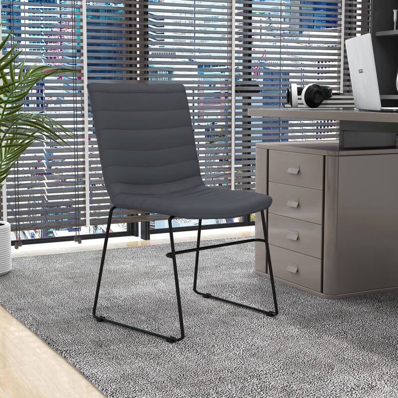 Zylar Modern Leather Guest Chair with Lumbar Support, Stainless Steel Base, High-Density Foam, Floor Protectors, 300 lb Capacity