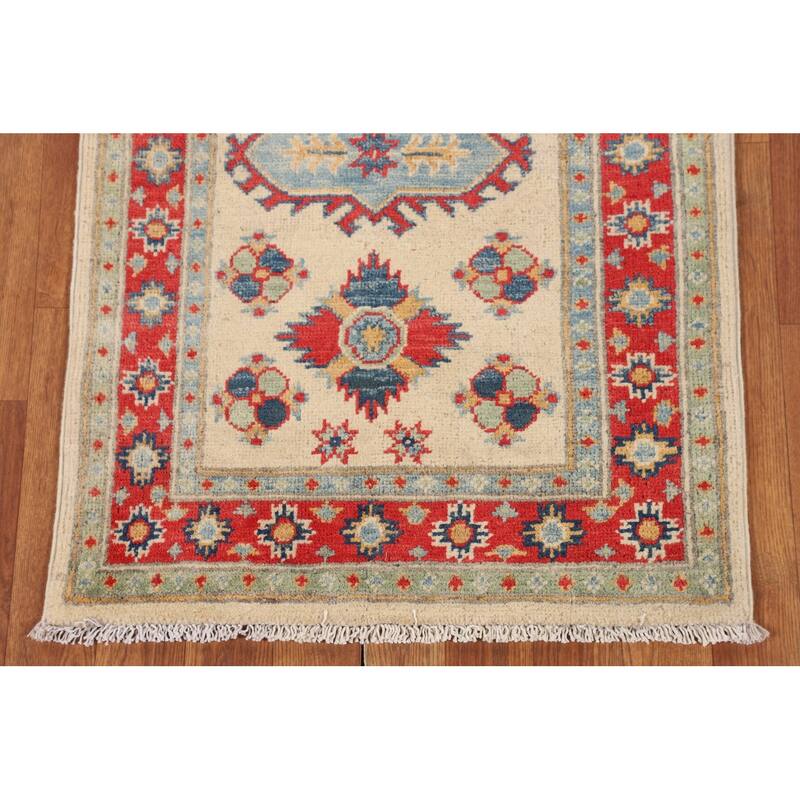 Geometric Kazak Oriental Runner Rug Handmade Wool Carpet - 2'3" x 6'0"