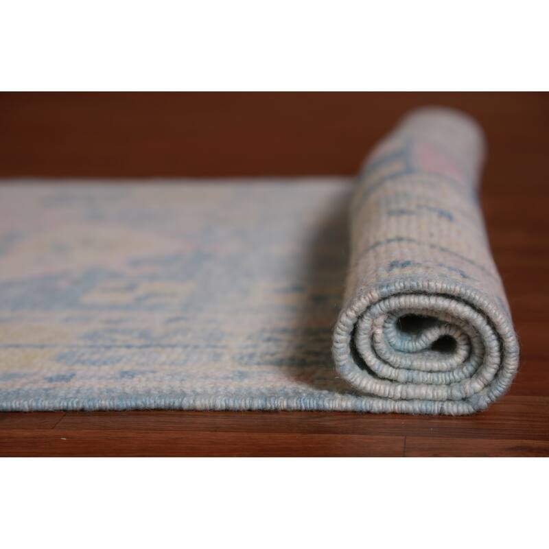 Hand Knotted Oriental 100% Wool Carpet Transitional Geometric Navy Blue & Blues Oushak Runner Rug - 17' 0'' X 3' 3''