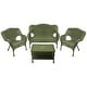 preview thumbnail 2 of 7, Wicker Outdoor Patio Conversation Set - Moss Green - 4pc