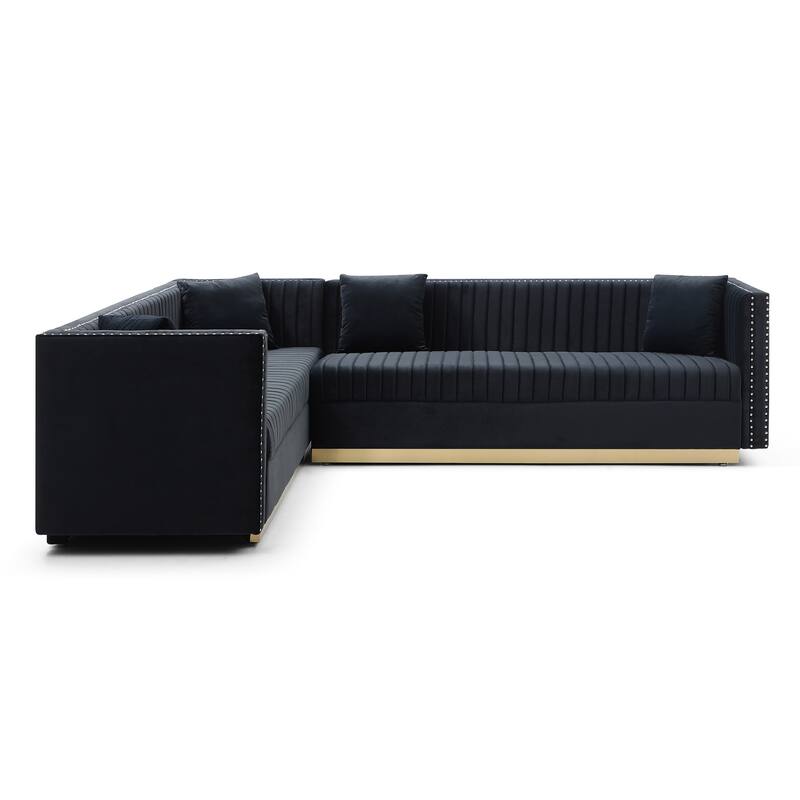100.8'' Modern Velvet Corner 6-Seat Sectional Sofa with 4 Cushions and Vertical Channel Tufting, Perfect for Living Room