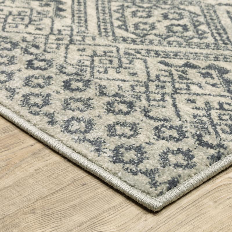 Style Haven Bassel Tribal Geometric Blue/ Beige Indoor Area Rug