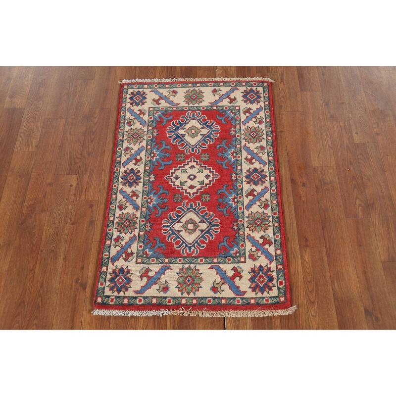 Geometric Red Kazak Oriental Accent Rug Handmade Wool Carpet - 2'1"x 2'10"