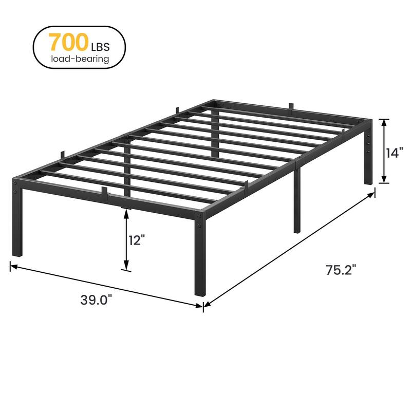 Bed Frame No Box Spring Needed, Heavy Duty Queen Platform Metal Bed Frame with Metal Slats