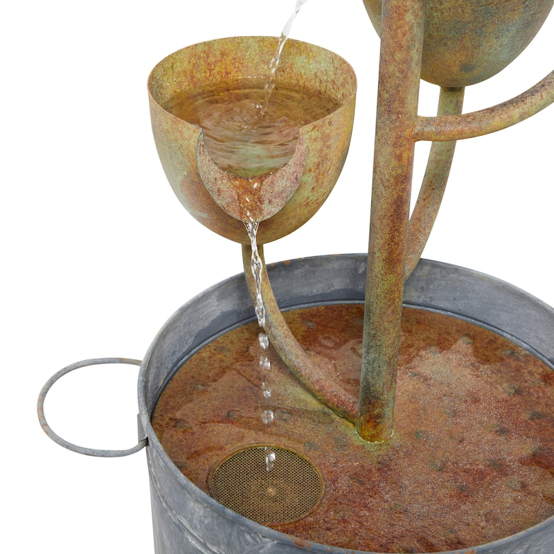 Copper Metal Fountain with Cascading Cups - 13"L x 13"W x 75"H