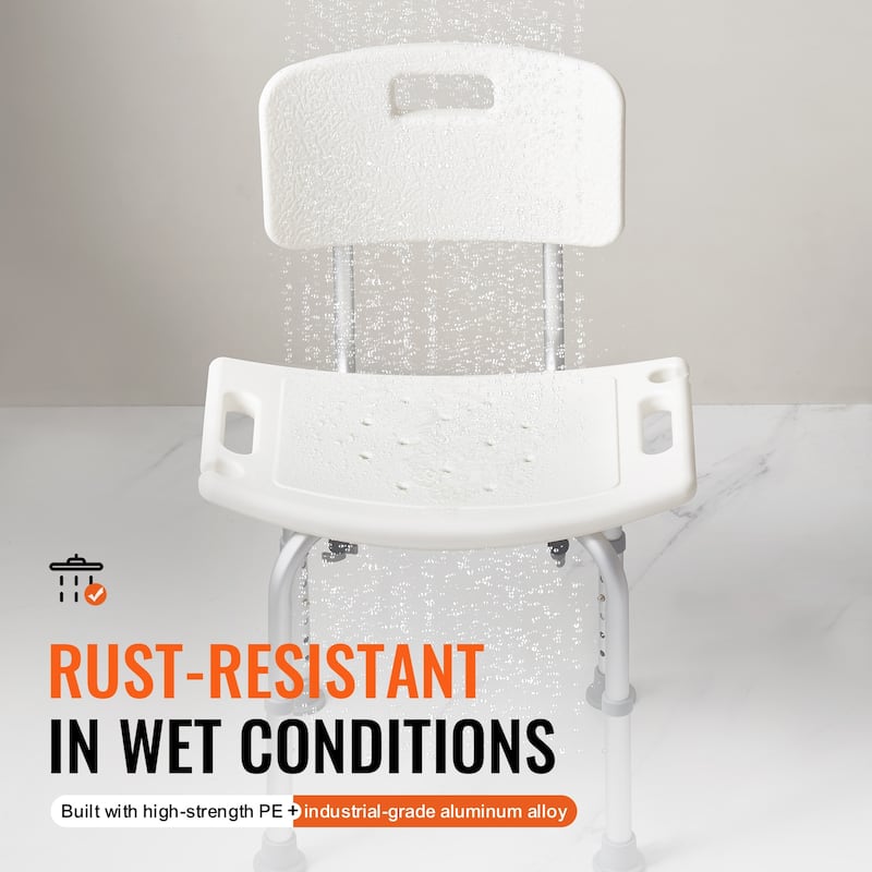 Shower Chair Shower Seat with Back for Elderly Disabled Handicap - 350 LBS 6 height