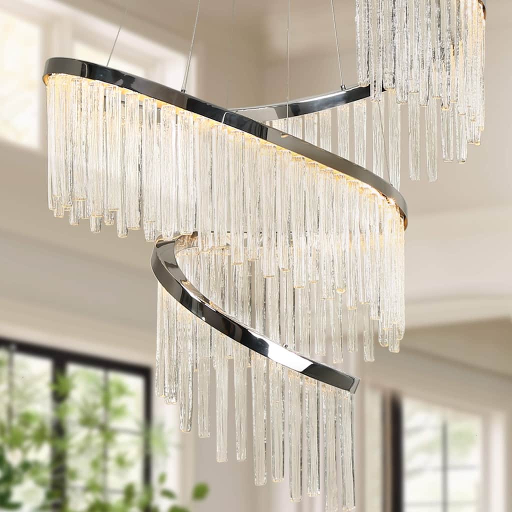 Modern LED 1-Light Luxury Water Curtain Glass Chandelier for Dining Living Room - 31.5" Dia. x 45.5" H