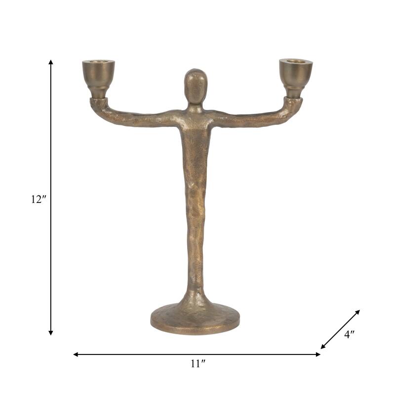 Metal Abstract Human Taper Candle Holder - Gold, 12 in.