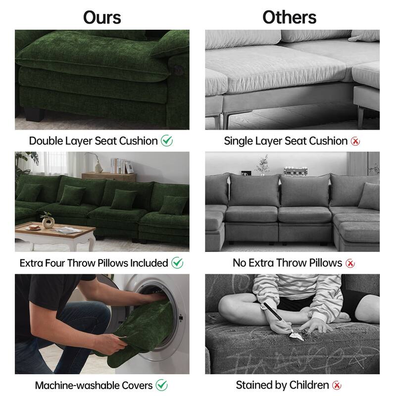 144" Modular Compression Sofa Set Convertible Sectional Sleeper Couch with 2 Ottomans