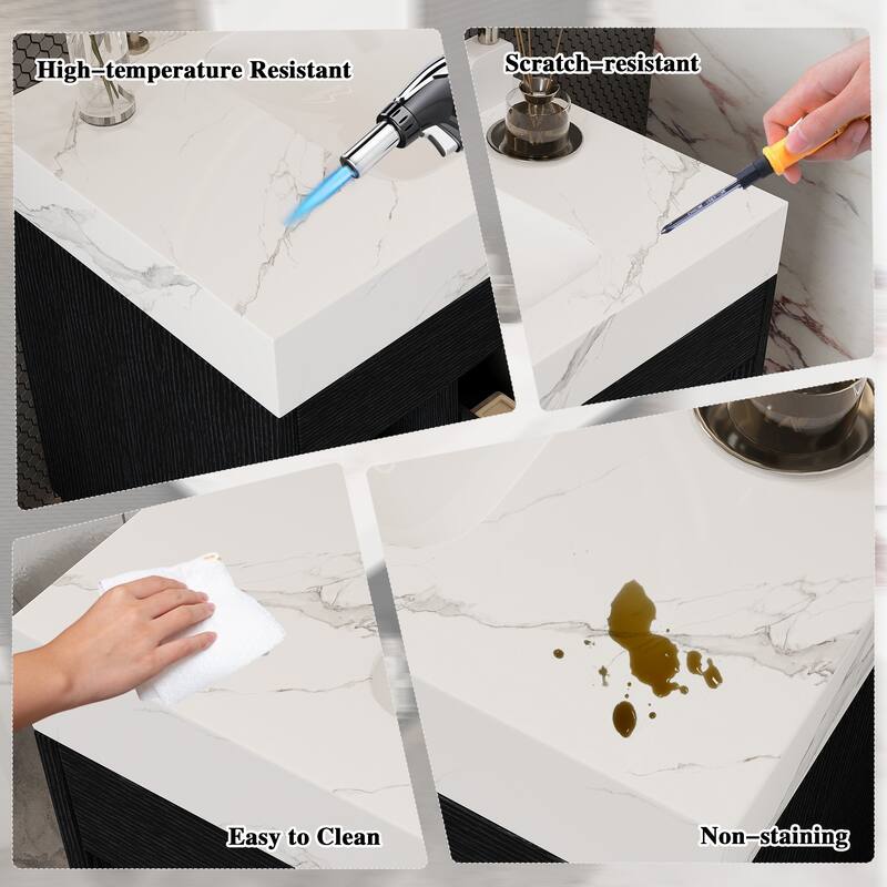 29.9" Modern Floating Bathroom Vanity - Sintered Stone Top with Ceramic Undermount Sink, Wall-Mounted for Small Bathrooms