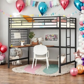 Full Metal Loft Bed With Desk and Metal Grid,Sturdy Construction