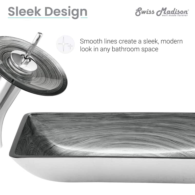 Vincennes Rectangular Glass Vessel Sink With Faucet, Smoky Grey - 22.2" x 14" 4.35"