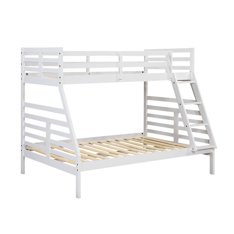 Classic White Twin Over Full Bunk Bed with Guard Rails and Ladder