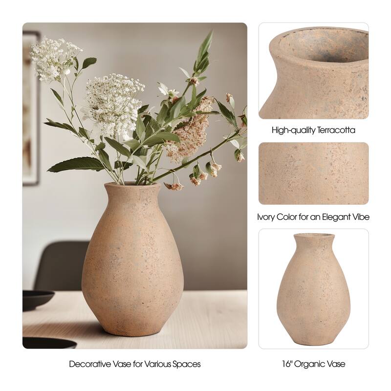 Sagebrook Home Terracotta, 16" Unique Vase, Round, Textured, Serenity/Mysterious, Great gift idea