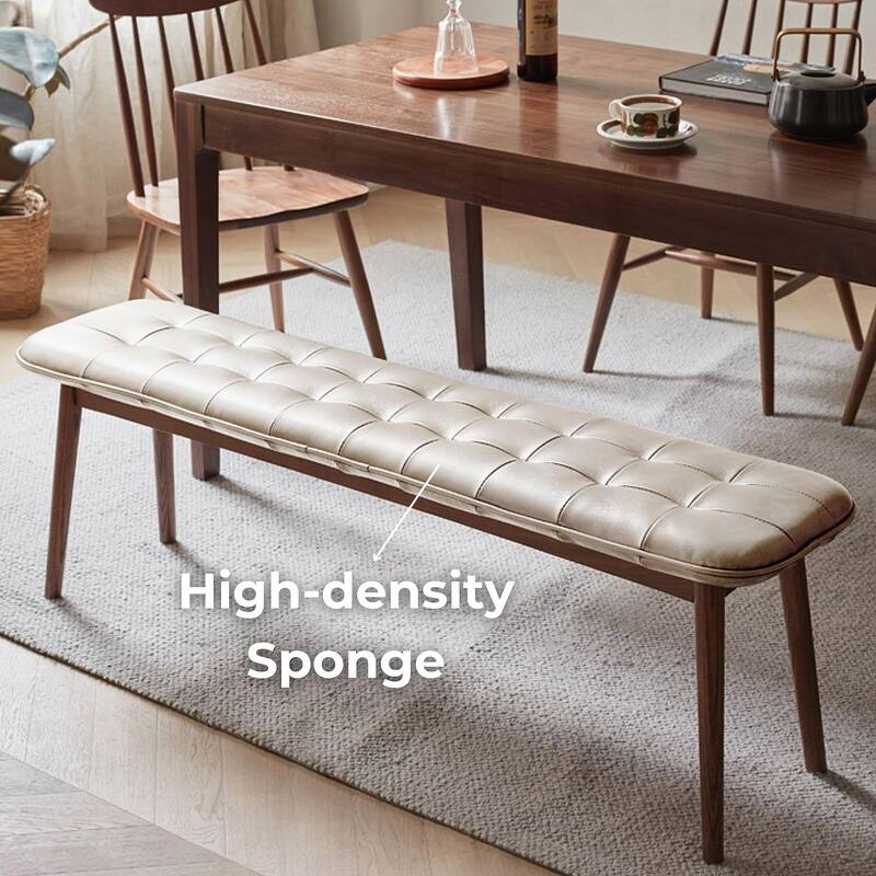 Versatile Oak Wood Bench with Leather Cushion for Various Rooms