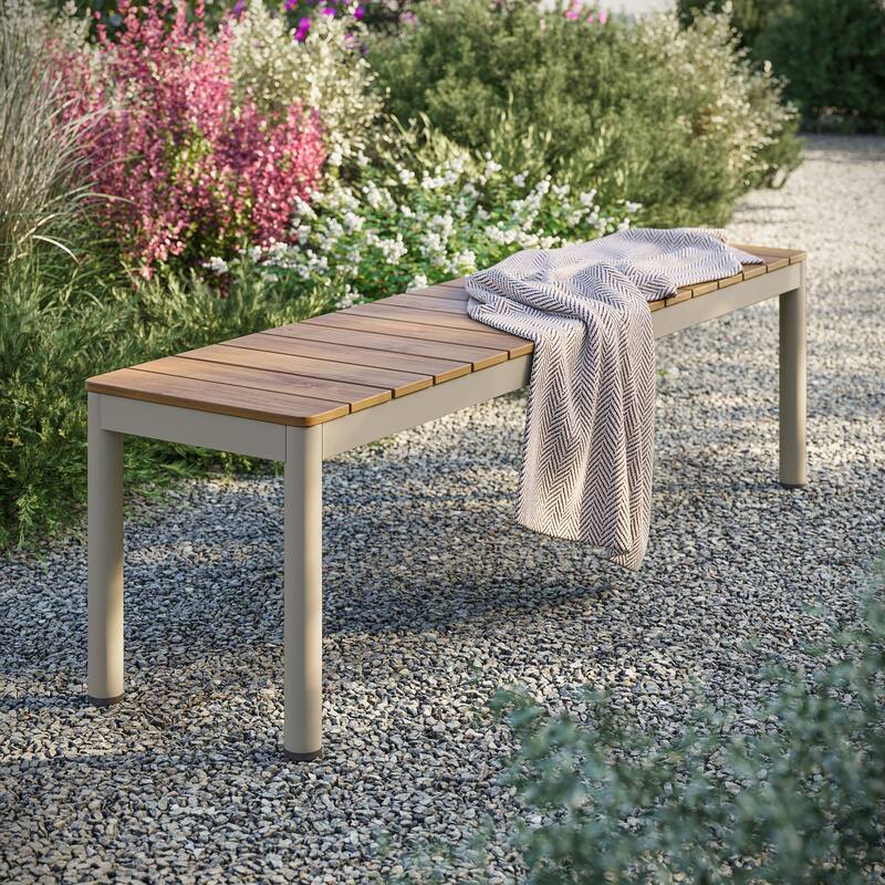 Finn Outdoor Patio Aluminum Bench with Faux Wood Top by Modway - Natural