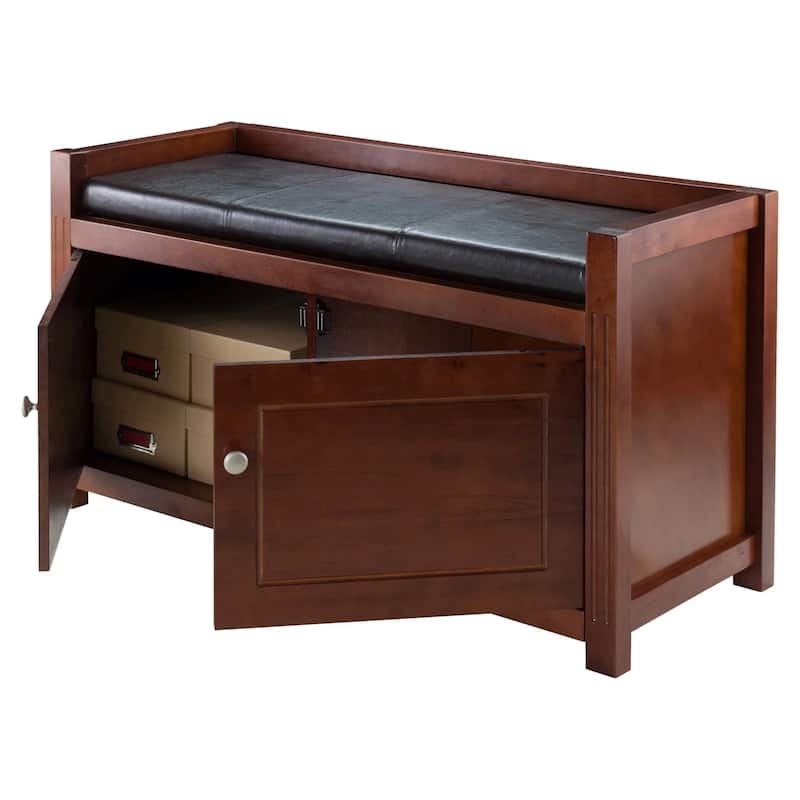 2-Compartment Storage Bench with Seat Cushion - 40" - Walnut Finish