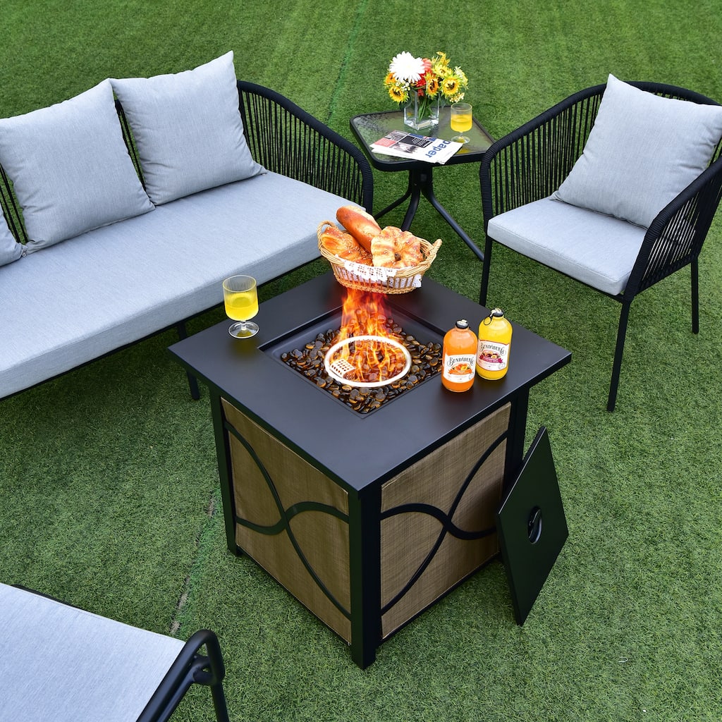 25-Inch Square Propane Fire Pit Table 40000 BTU W/ Lid Fire Glass