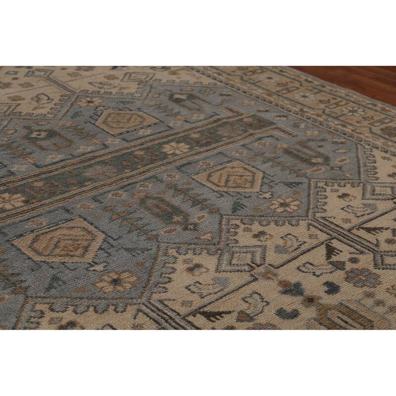 Geometric Khotan Indian Area Rug Hand-Knotted Wool Carpet - 8'10" x 11'10"