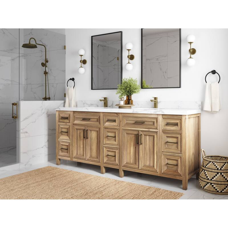 Willow Collections 84 in. W x 22 in. D Santa Monica Teak Double Sink Bathroom Vanity with Countertop