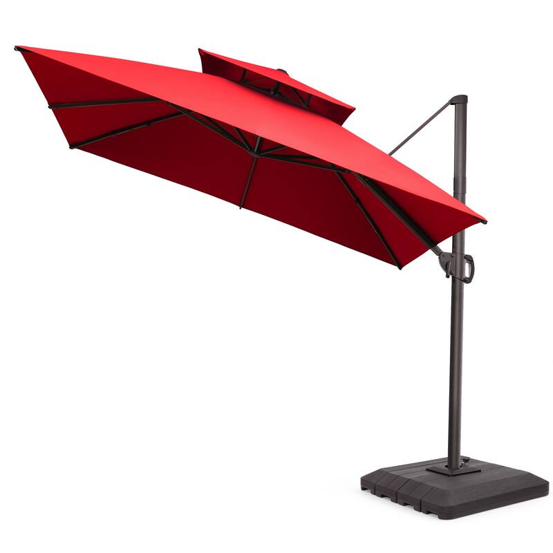 Pellebant 10 x 10 ft Square Outdoor Patio Cantilever-Offset Umbrella with Base Stand - Red