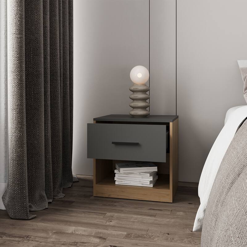 Modern Matt Grey and Macadamia Nightstand with Drawer