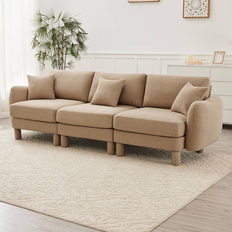 109.4" 3-Seater Modern Upholstered Sofa Couch, Deep-Seat Sectional Sofa with Shell-Shaped Armrests, Leisure Sofa for Living Room