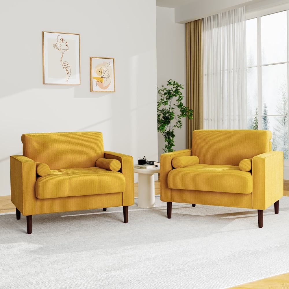 2 Set Upholstered Wide Comfy Accent Club Chair with Wood Leg - 34.6" W x 30.6" D x 28.7" H