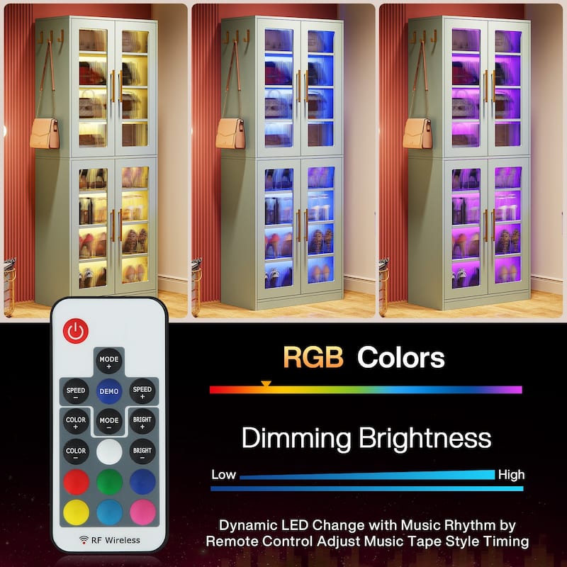 Modern Tall Entryway Shoe Storage Cabinet with Acrylic Doors and LED Light - 8-Tier