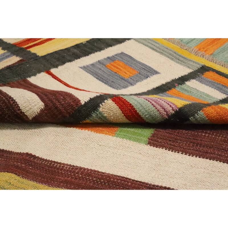 Hand Woven Oriental 100% Wool Carpet Southwestern Modern Multi-Colored Kilim Area Rug - 12' 10'' X 9' 11''