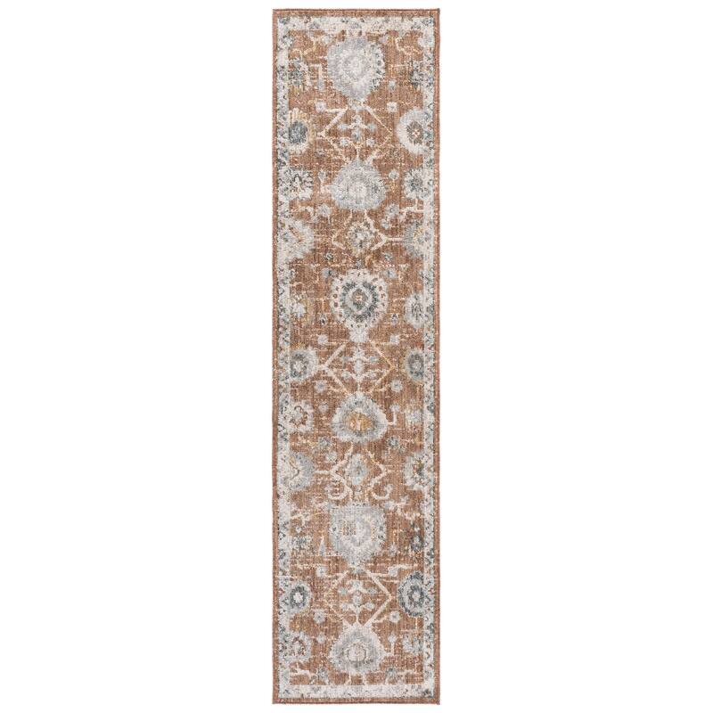 SAFAVIEH Vintage Rosewood Walburg Rug - 2' x 8' Runner - Rust/Ivory Grey
