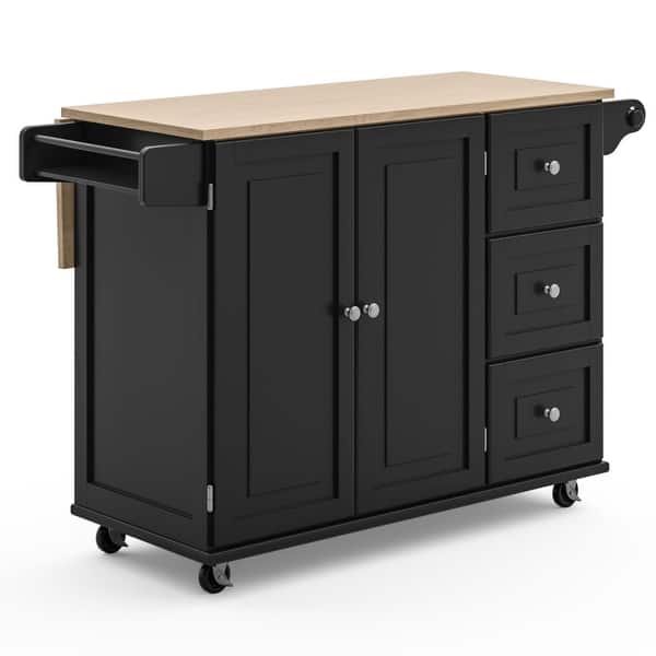 slide 2 of 46, Homestyles Mobile Kitchen Island Cart with Wood Top and Dropleaf Breakfast Bar Wood/MDF - Black