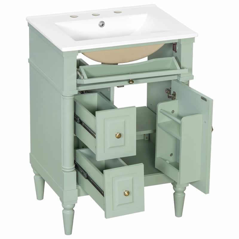 36" Bathroom Vanity with Sink, Freestanding Bathroom Cabinet with Ceramic Basin, Flip Drawer