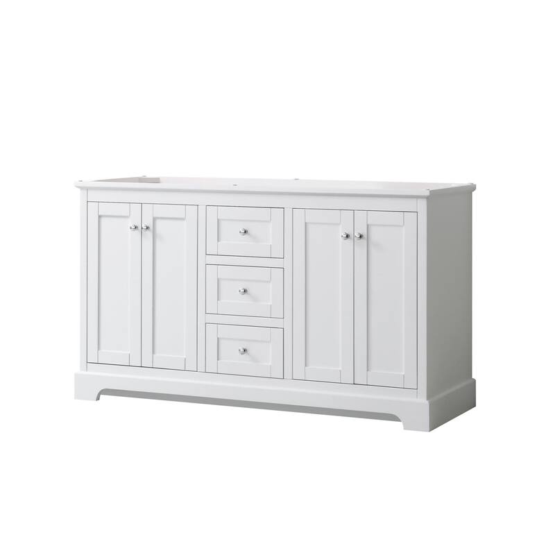 Wyndham Collection Avery 60" Double Free Standing Vanity Cabinet Only - White / Polished Chrome Hardware