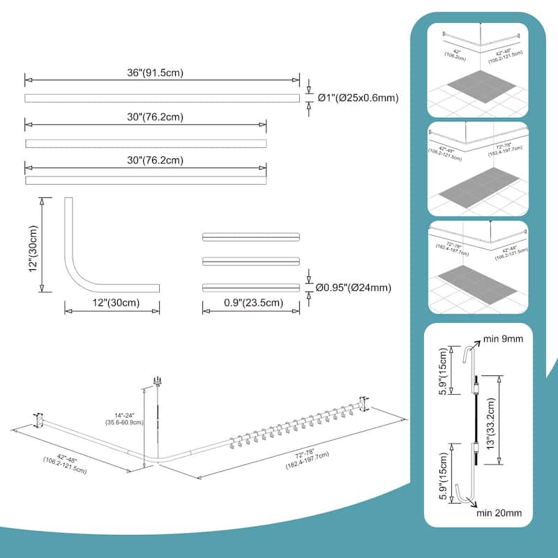 WOWOW Modern Stainless Steel L-Shaped Shower Curtain Rod