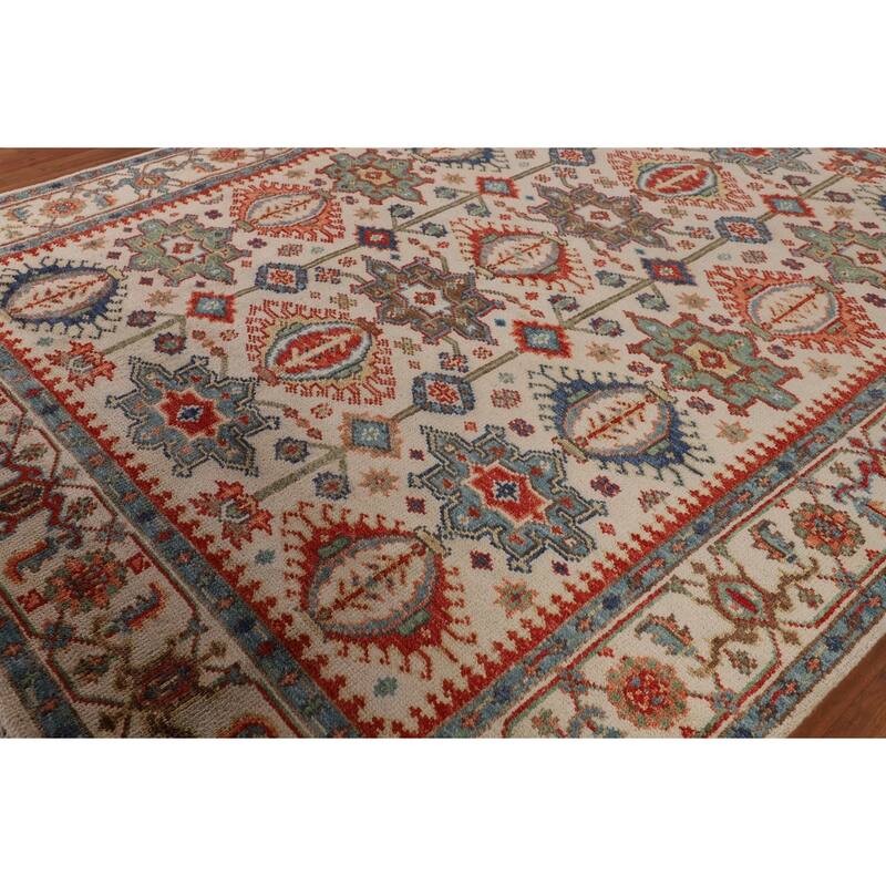 Oushak Indian Area Rug Hand-Knotted Oriental Beige Wool Carpet - 7'11"x 10'2"