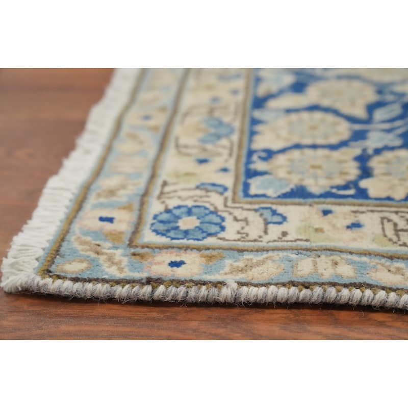 Hand Knotted Oriental 100% Wool Carpet Traditional Floral Navy Blue & Blues Kerman Area Rug - 10' 2'' X 7' 5''