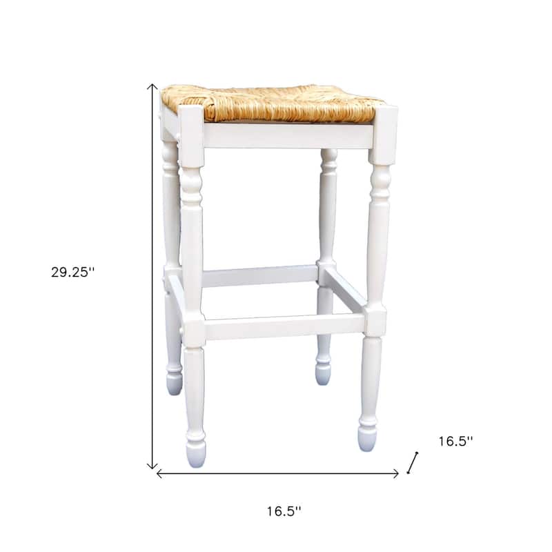 HomeRoots 29" Natural And Antiqued White Solid Wood Backless Bar Height Bar Chair With Footrest - 16.5