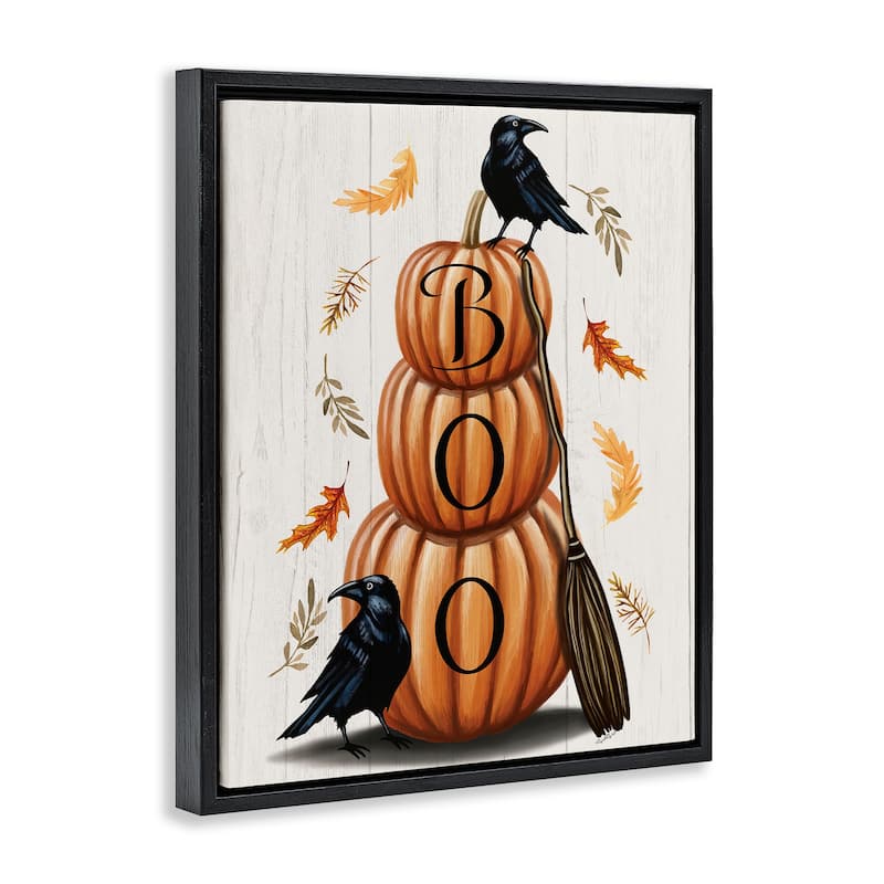Stupell Boo Crows & Pumpkins Framed Floater Canvas Wall Art Design By Elizabeth Tyndall