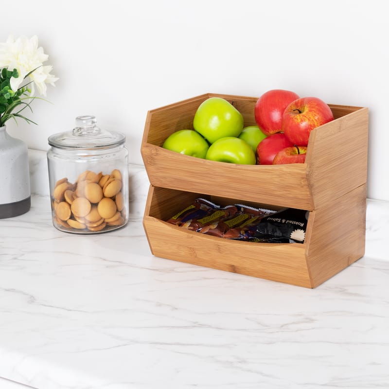 Seville Classics 2-Piece Stackable Bamboo Bin Organizer Set