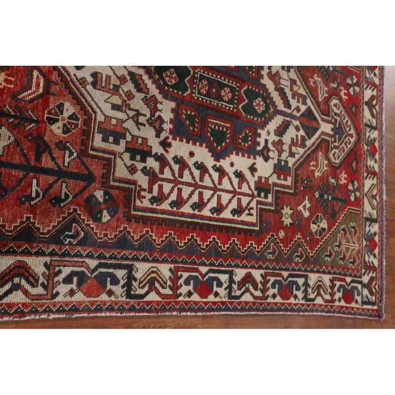 Geometric Bakhtiari Persian Vintage Rug Handmade Tribal Wool Carpet - 4'11"x 10'1"