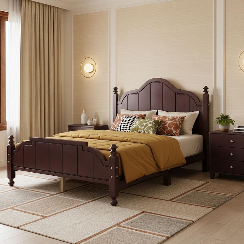 Wood Bed Frame with Sculpted Headboard by Harper&Bright Designs - Espresso - Full