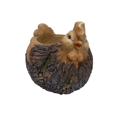 Faux Wood Hen Outdoor Garden Planter - 10.5" - Brown and Gray