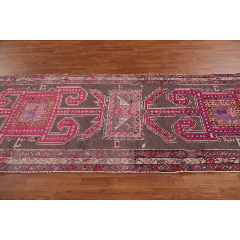 Hand-knotted Tribal Meshkin Persian Runner Rug Geometric Wool Carpet - 3'10" x 10'3"