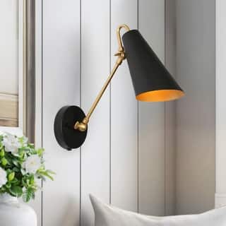 Modern Metal 1-Light Black Gold Swing Arm Light Plug-in/ Hardwired Adjustable Wall Sconces - 4.7 " L × 16.1 " W × 11.8 " H