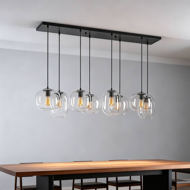 8-Light Gold / Black Linear Chandelier Modern Pendant Light with Clear Glass - 47.24" - Black