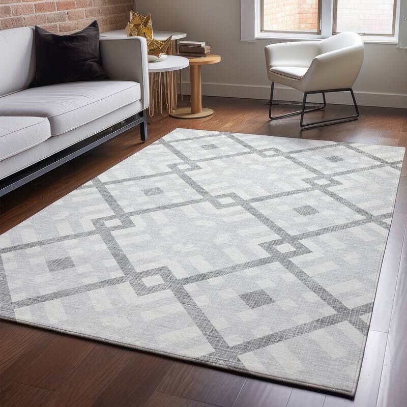 Premium Washable Super Soft Contemporary Geo Mayfield Rug - Silver - 3' x 5' - Rectangle
